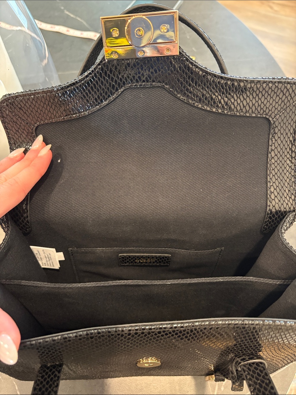 J. Crew Black Textured Top-Handle Satchel with Gold Hardware - Picture 3 of 4